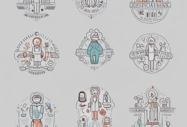 A man is receiving a medical check-up or test from a female healthcare professional who is sitting at a table outside. The man is smiling and wearing a yellow t-shirt, while the professional is dressed in a white coat. There are several people standing around, likely part of an event or fair. Medical supplies and informational materials are scattered on the table.