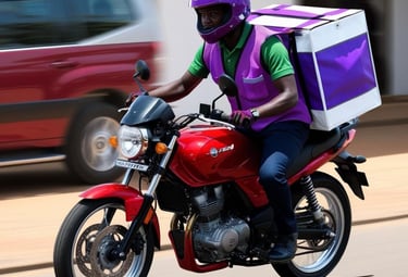 Motards de Super Wewa en trajet pour une livraison de colis à Kinshasa