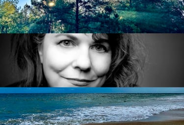 a woman with a dog on the beach