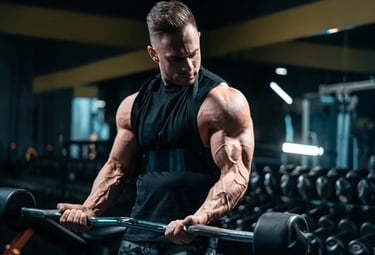 a man in a black tank top and a barbell
