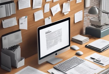 Two hands are visible, one holding a pen and another holding a document, suggesting a situation involving document review or signing. The scene appears to be set on a desk with a table lamp illuminating the area.