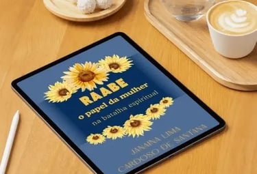 E-book Raabe o papel da mulher na batalha espiritual exibida em tablet sobre mesa