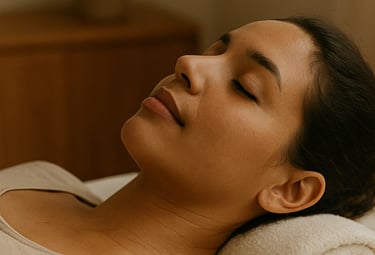 a woman is laying on a massage couch relaxing