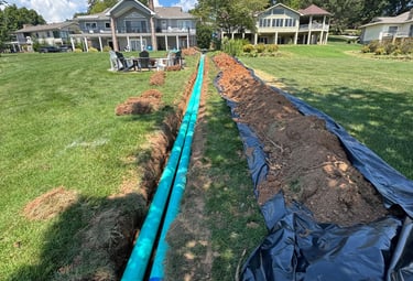 drainage pipe in a trench