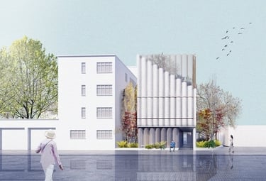 This image displays an outside capture of the book nook project in the UK.