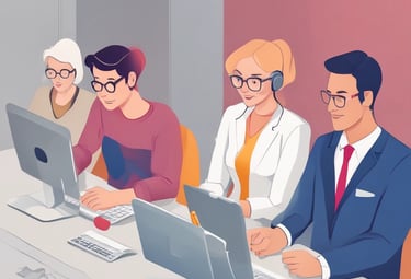 Close-up of hands using a digital tablet with cloud computing icons floating above.