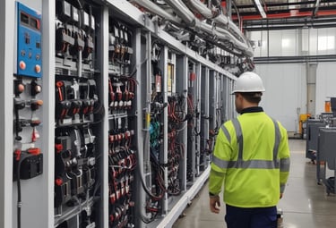 A modern architectural interior featuring multiple levels with metallic railings and a large glass ceiling. Suspended decorative elements hang from above, and various floors of retail stores are visible, including recognizable brand signs.