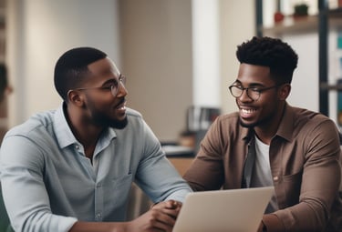 A diverse group of people engaged in a supportive discussion.
