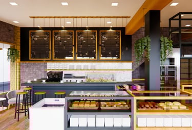 restaurante e padaria industrial interiores arquitetura