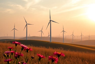 Windturbinen in hügeliger Landschaft / KI-generiertes Bild