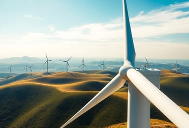 Windkraftturbinen auf weitem Land / KI generiertes Bild