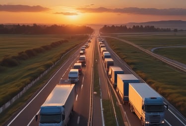 An individual rides a bicycle past a makeshift vehicle loaded with numerous large, bulging bags covered in green tarp. The scene is set against a background of dark brick walls and a closed wooden door with a sign. It appears to be an urban environment, suggesting elements of transportation and manual labor.