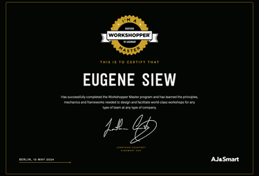 AJ&Smart Workshopper Master certificate - Eugene Siew