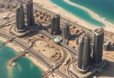 Architectural designs and blueprints on a table.