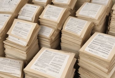 Documents are laid out on a surface, with the largest sheet displaying the text 'Petition to File for Bankruptcy'. Several forms and paperwork are visible underneath, suggesting a formal or legal context.
