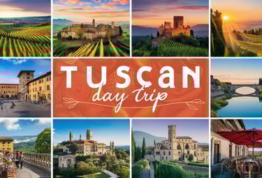 a collage of photos of tuscan day trip