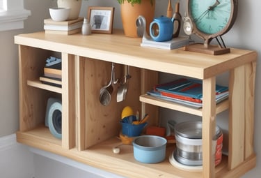 a shelf with a clock and a clock on it