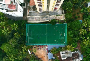 areal view of soccerpitch football turf in edappally 