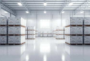 a warehouse warehouse with pallets of boxes and boxes of boxes
