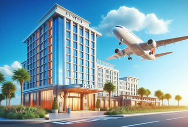 Hotel with a Flight take off in view