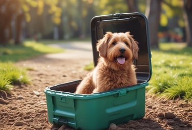 Close-up of biodegradable bags and tools used for pet waste removal.