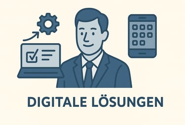 Teaser-Bild mit Symbolen digitalen Lösungen.