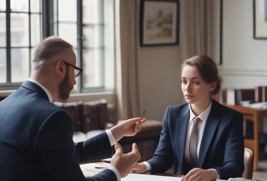 A group of people dressed in formal attire are standing in front of a real estate office. The storefront displays a large sign with an URL and various social media icons, and text in a foreign language. The group mostly consists of men in white shirts and dark trousers, standing in a straight line, with two women at either end of the row.