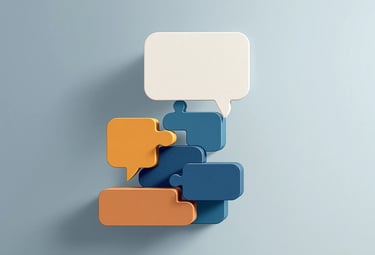 Interlocking speech bubble puzzle pieces, representing building communication skills