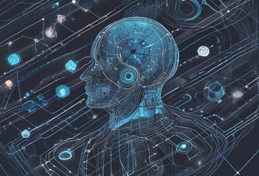 A high-tech server with multiple metal storage units connected through cables on a glossy blue surface, giving a futuristic impression.