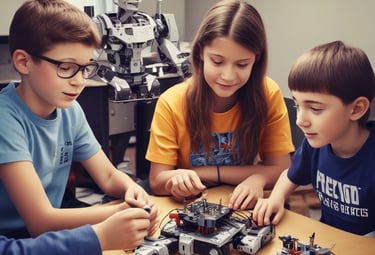Children participating in a summer robotics camp.