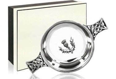 a pewter scottish thistle quaich