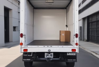 The rear view of a delivery truck with the label 'PAQUETERIA CASTORES' displayed prominently on a black emblem on the back door. The truck has the number '9136' and an 'ISO' certification badge. The background shows a clear blue sky and some greenery.