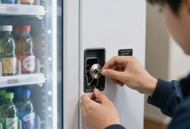 Close-up of a modern vending machine touchscreen showing contactless payment options.