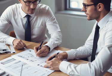 Image showing a professional presenting a business plan on a digital tablet to clients.