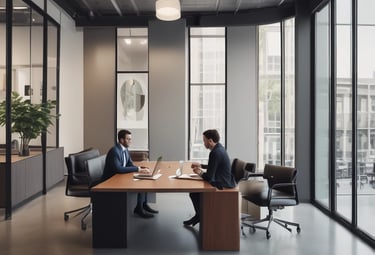 A diverse team collaborating around a table with charts and laptops.