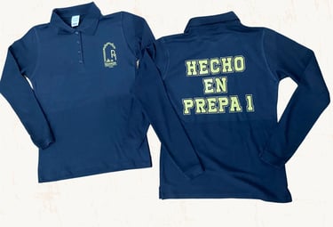 Playera cuello polo manga larga azul Prepa !