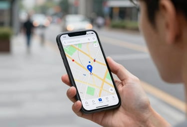 A bright blue magnifying glass highlighting a website on a search engine results page.