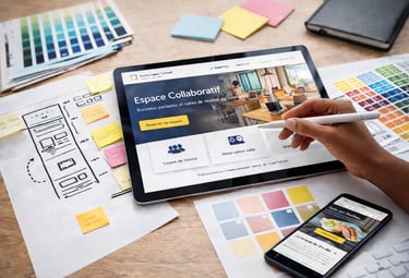 Conception du design d’un site internet professionnel sur tablette avec maquettes et palette de coul