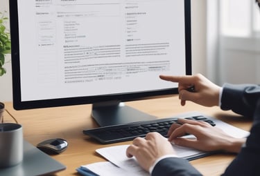 Close-up of hands typing on a keyboard with editing notes nearby.