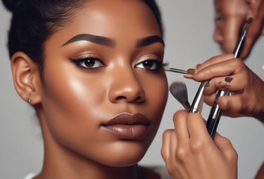 Makeup artist Sandra Fenty applying vibrant eyeshadow on a celebrity client.