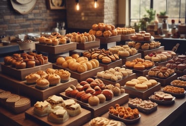 Artisan Brazilian desserts displayed elegantly in a café setting.