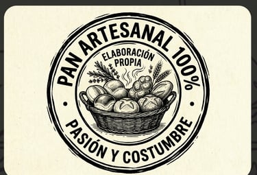 Logotipo vintage en blanco y negro para pan 100% artesanal, que muestra una cesta de panecillos.