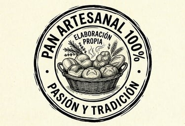 Logotipo vintage en blanco y negro para pan 100% artesanal que muestra una cesta de panecillos..