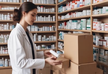 Medical courier loading clinical supplies into a delivery van at a hospital.