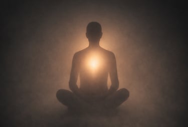 person sitting in meditation with light in chest representing soul awareness