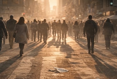 people walking in a city representing social awakening and collective disconnection