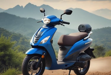 Close-up of adventure helmets and protective gear laid out on a wooden table with forest scenery.