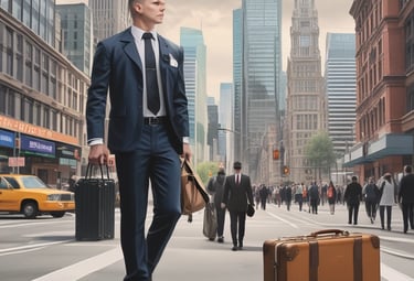 On board courier walking briskly through airport with a secure briefcase.