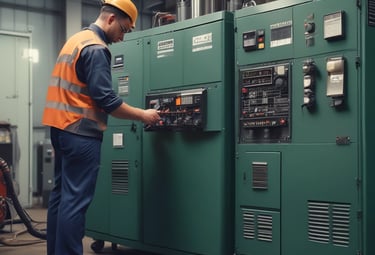 Control room with industrial automation panels and monitors.