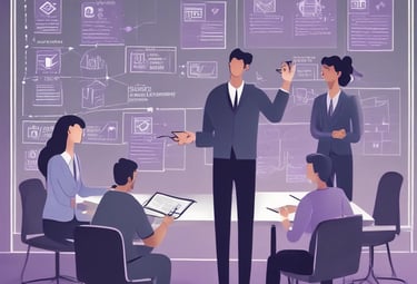 Minimal abstract editorial visuals with subtle purple accents, clean composition, modern communications agency style.